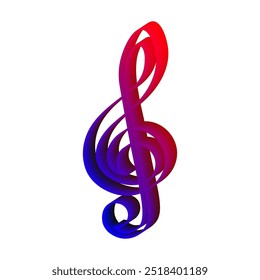 Treble clef 3d symbol, abstract gradient music key, vector illustration.