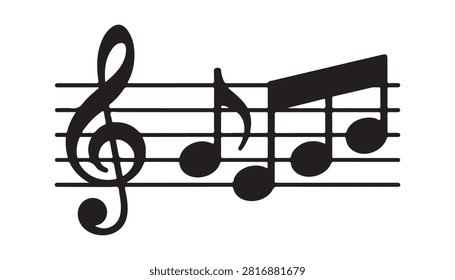 Treble clef and an assortment of musical notes on staff lines, portraying a melodic sequence.