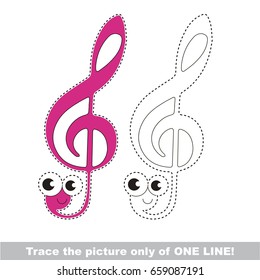 Treble Clef to be traced only of one line, the tracing educational game to preschool kids with easy game level, the colorful and colorless version.