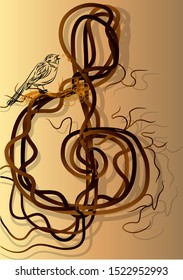  treble clef and bird. abstract musical background with treble clef