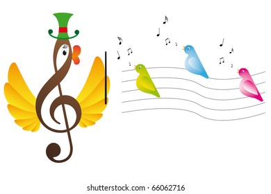Treble clef is bird and singing birds