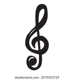 Treble clef in black isolated on white background. Hand drawn vector sketch illustration in doodle vintage line art style. Music creation, abstract icon, logo design, silhouette drawing, song writing