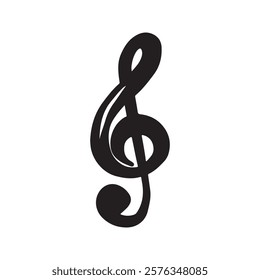 Treble clef in black isolated on white background. Hand drawn vector sketch illustration in doodle vintage line art style. Music creation, abstract icon, logo design, silhouette drawing, song writing