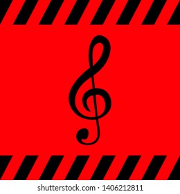 Treble clef black on red background, vector illustration for design
