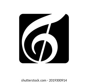 Treble clef in a black square background. Joy and music