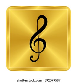 treble clef - black vector icon;  gold button