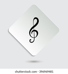 treble clef - black vector icon  on a paper button