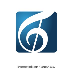 Treble clef in a blue square background. Joy and music
