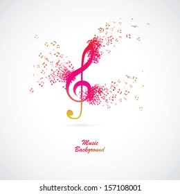 Treble clef with burst effect, vector illustration