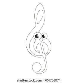 Treble Clef cartoon. Outlined funny illustration with thin line black stroke