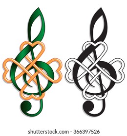 Treble Clef Celtic Knot Irish Music. Musical motif for an Irish or St Patrickâ??s Day theme