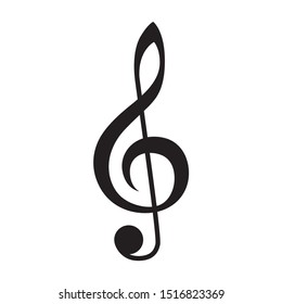 Treble clef or classical music note flat vector icon for musical apps and websites