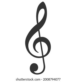 Treble clef or classical music note flat vector icon for musical apps and websites isolated on white background