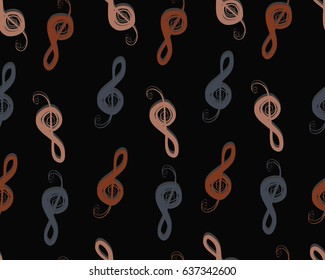 Treble clef Colored seamless background pattern. Hand drawn vector stock illustration