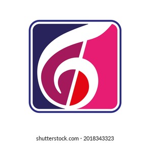Treble arpa en un colorido fondo cuadrado. Alegría y música