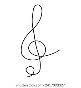 Treble clef continuous line drawing. Minimalist logo. Linear key music note symbol. Vector illustration
