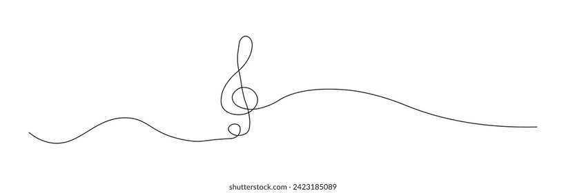 Treble clef continuous line drawing. Minimalist logo. Linear key music note symbol. Vector illustration