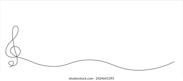 Treble clef continuous line drawing. Minimalist logo. Linear key music note symbol. Vector illustration