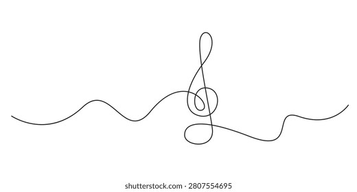 Treble clef continuous line drawing vector illustration for musical branding designs. Minimalist treble clef vector line art illustration for music apps, logos, and branding.