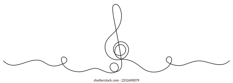 Treble armazón continuo de una línea. Símbolo de nota musical de clave lineal. Vector aislado en blanco.