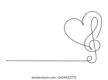 Treble clef continuous one line drawing. Isolated on white background vector illustration. Premium vector