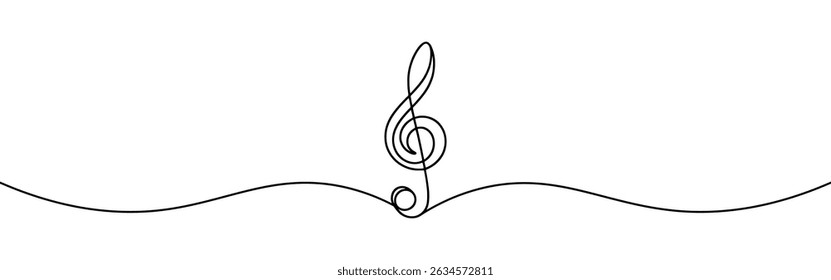 Dibujo continuo de una línea de clave de agudos. Iniciar sesión de música de estilo lineal simple. Ilustración vectorial.