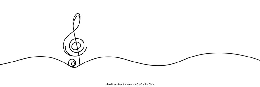 Treble clef continuous one line drawing. Music sign in simple linear style. Vector illustration.