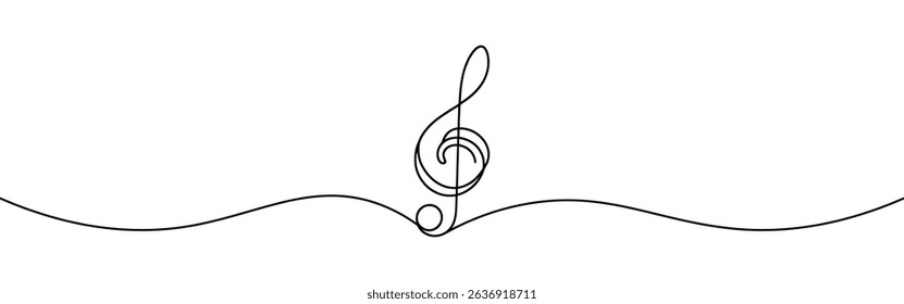 Treble clef continuous one line drawing. Music sign in simple linear style. Vector illustration.