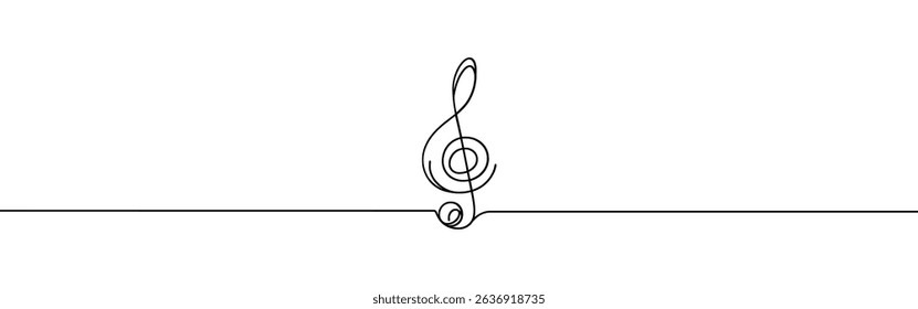 Treble clef continuous one line drawing. Music sign in simple linear style. Vector illustration.