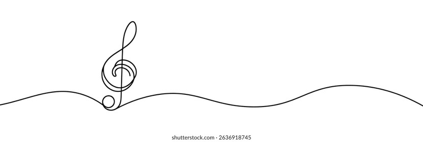 Treble clef continuous one line drawing. Music sign in simple linear style. Vector illustration.