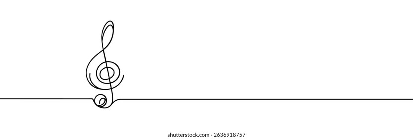 Treble clef continuous one line drawing. Music sign in simple linear style. Vector illustration.