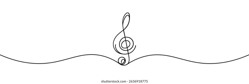Treble clef continuous one line drawing. Music sign in simple linear style. Vector illustration.