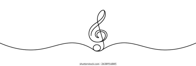 Treble clef continuous one line drawing. Music sign in simple linear style. Vector illustration.