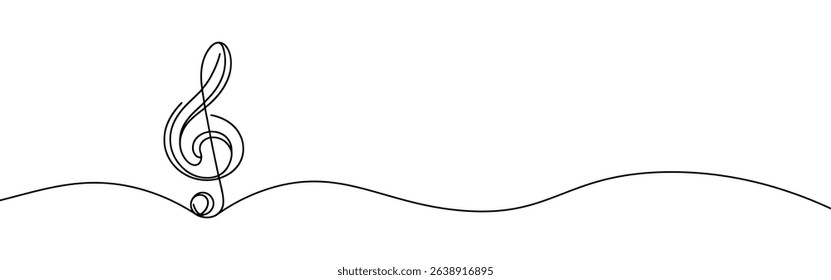 Treble clef continuous one line drawing. Music sign in simple linear style. Vector illustration.