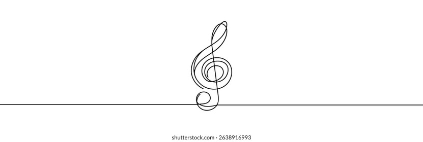 Treble clef continuous one line drawing. Music sign in simple linear style. Vector illustration.