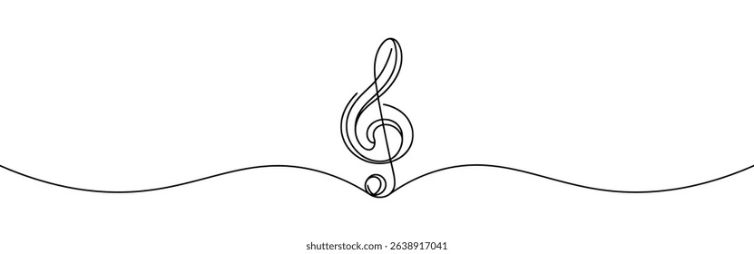 Treble clef continuous one line drawing. Music sign in simple linear style. Vector illustration.