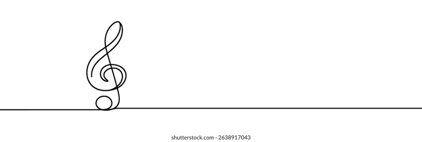 Treble clef continuous one line drawing. Music sign in simple linear style. Vector illustration.