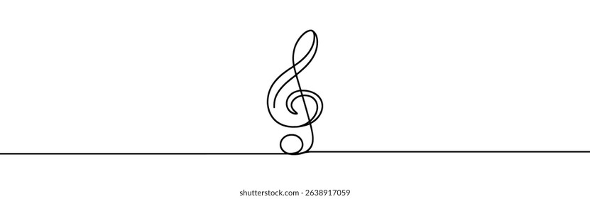 Treble clef continuous one line drawing. Music sign in simple linear style. Vector illustration.