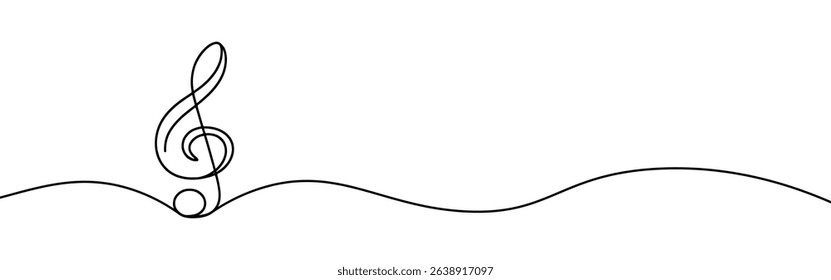 Treble clef continuous one line drawing. Music sign in simple linear style. Vector illustration.