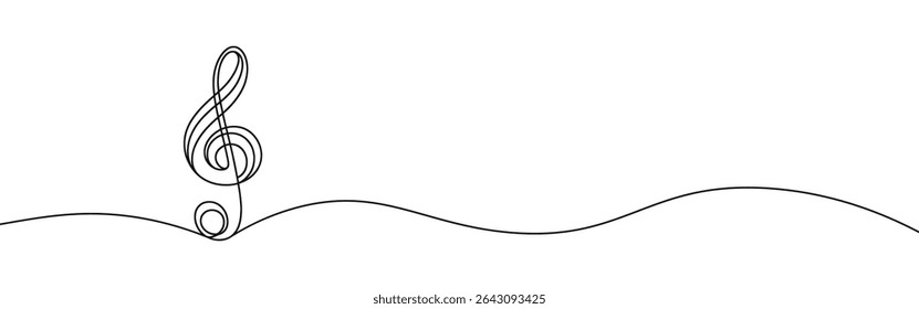 Treble clef continuous one line drawing. Music sign in simple linear style. Vector illustration.