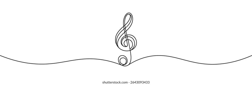 Treble clef continuous one line drawing. Music sign in simple linear style. Vector illustration.
