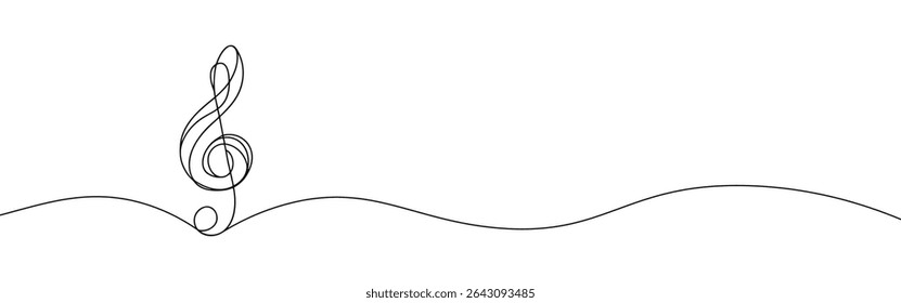 Treble clef continuous one line drawing. Music sign in simple linear style. 