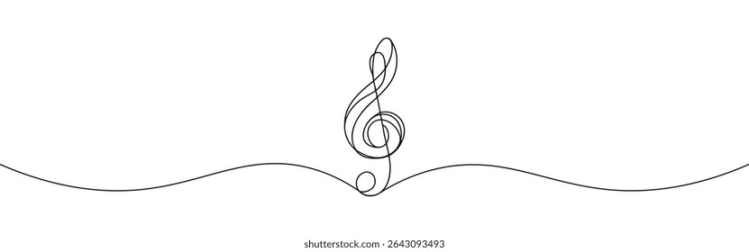 Treble clef continuous one line drawing. Music sign in simple linear style. Vector illustration.