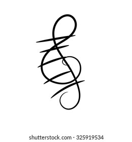Treble clef decorative painted on a white background. Musical vector design