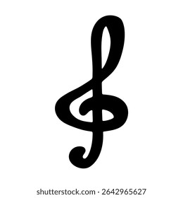 Treble clef doodle. Hand drawn musical symbol. Single element for print, web, design, decor, logo