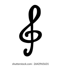 Treble clef doodle. Hand drawn musical symbol. Single element for print, web, design, decor, logo