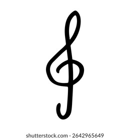 Treble clef doodle. Hand drawn musical symbol. Single element for print, web, design, decor, logo