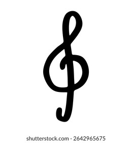 Treble clef doodle. Hand drawn musical symbol. Single element for print, web, design, decor, logo