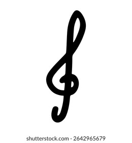 Treble clef doodle. Hand drawn musical symbol. Single element for print, web, design, decor, logo