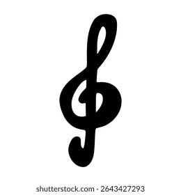 Treble clef doodle. Hand drawn musical symbol. Single element for print, web, design, decor, logo